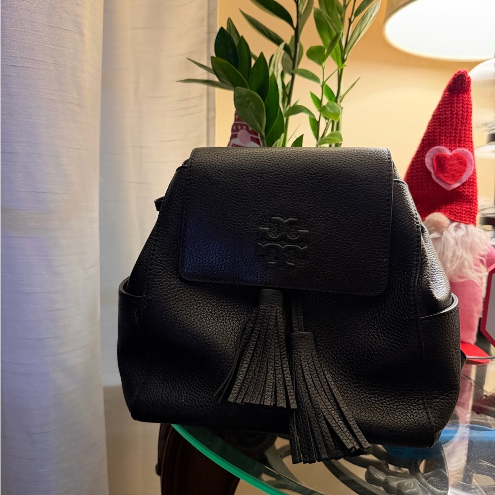 Tory Burch Black Leather Backpack with Tassels